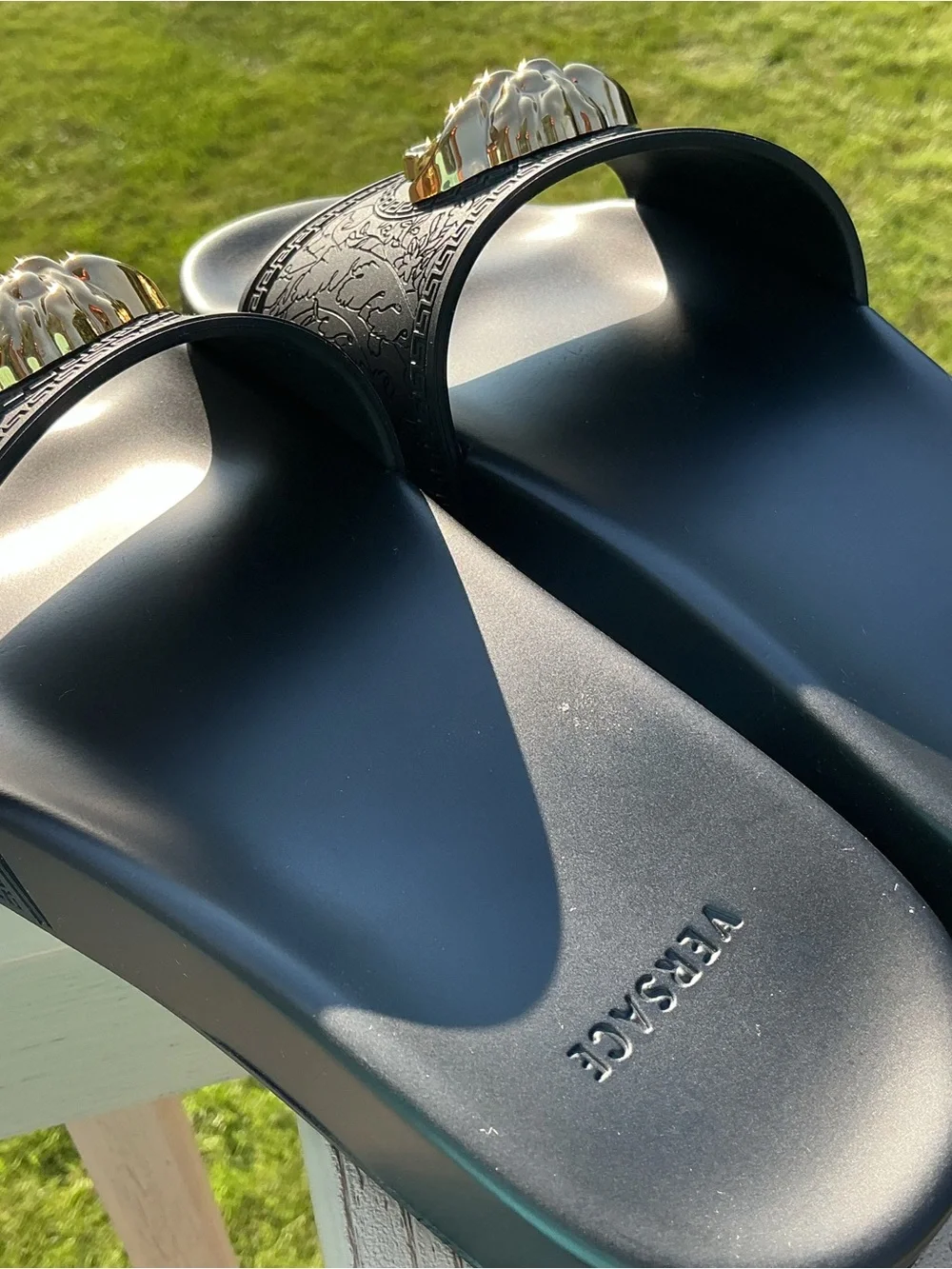 Versace Black Slides Gomma with Gold Medusa